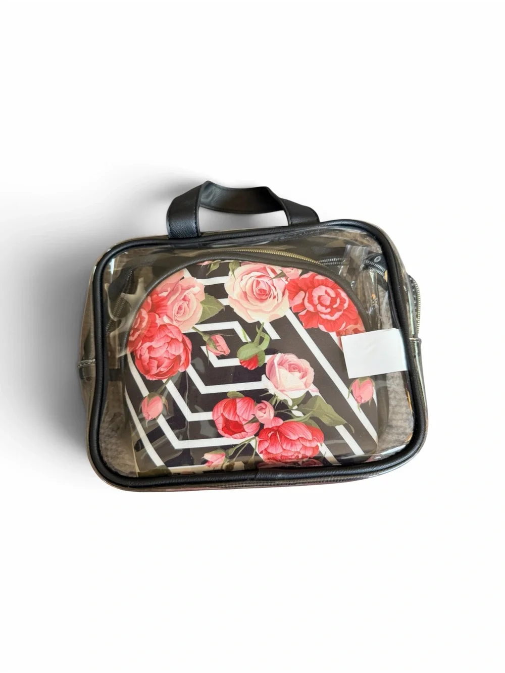 Betsey Johnson Black Bow Clear Cosmetic Case with Floral Pouch